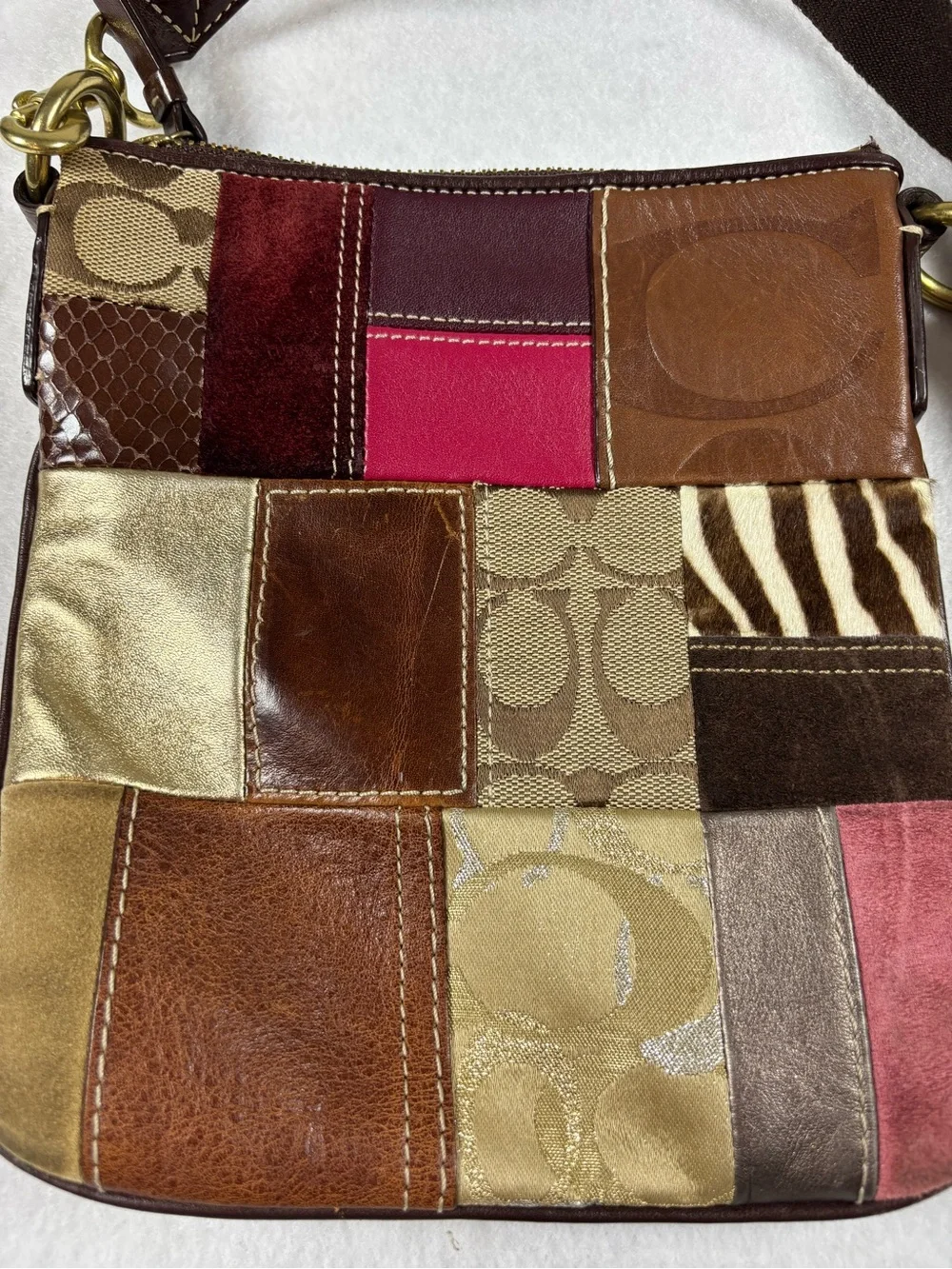Coach Patchwork Crossbody Bag Leather Suede  Signature Style Y2K Purse